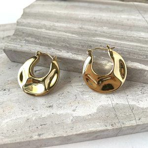 NEW~ Anthropologie Textured Gold Huggie Hoop Earrings